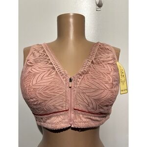 Youxianya Front Zip Lace Sports Bra Dusty Rose Leaf Pattern Size 42/95 NEW